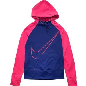 NIKE Womens Small Hoodie Purple Pink Therma Fit Thumb Holes Fleece Slim Pullover